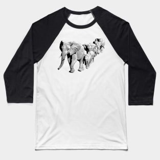 Elephant Family in Procession | African Wildlife Baseball T-Shirt